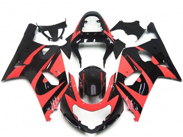 Mejores Carenados Moto Suzuki GSXR 600 / GSXR 750 2001-2003 - Rojo Claro Negro Brillante OEM Estilo