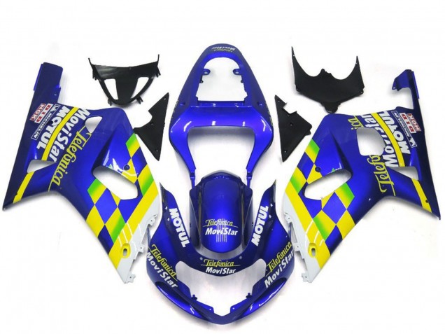 Mejores Carenados Moto Suzuki GSXR 600 / GSXR 750 2001-2003 - Azul Amarillo Verde Blanco MoviStar