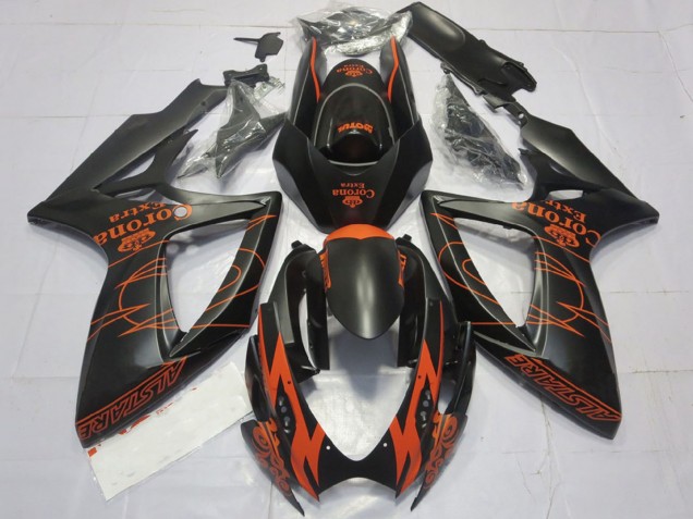 Mejores Carenados Moto Suzuki GSXR 600 / GSXR 750 2006-2007 - Negro Mate Naranja Corona Extra Alstare Motul