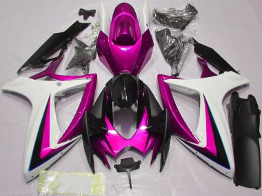 Mejores Carenados Moto Suzuki GSXR 600 / GSXR 750 2006-2007 - Blanco Rosa Negro Brillante