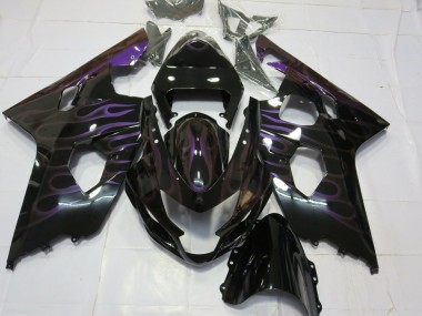 Mejores Carenados Moto Suzuki GSXR 600 / GSXR 750 2004-2005 - Negro Brillante Púrpura Llama