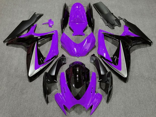 Mejores Carenados Moto Suzuki GSXR 600 / GSXR 750 2006-2007 - Púrpura Plata Negro Brillante OEM Estilo