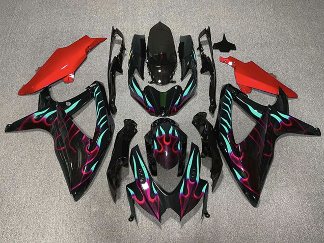 Mejores Carenados Moto Suzuki GSXR 600 / GSXR 750 2008-2010 - Negro Brillante Rojo Cian Llama