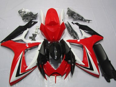 Mejores Carenados Moto Suzuki GSXR 600 / GSXR 750 2006-2007 - Blanco Rojo Negro Brillante Raya
