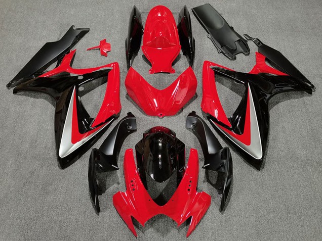 Mejores Carenados Moto Suzuki GSXR 600 / GSXR 750 2006-2007 - Rojo Gris Negro Brillante OEM Estilo