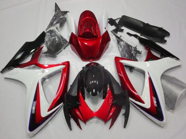 Mejores Carenados Moto Suzuki GSXR 600 / GSXR 750 2006-2007 - Blanco Rojo Negro Brillante