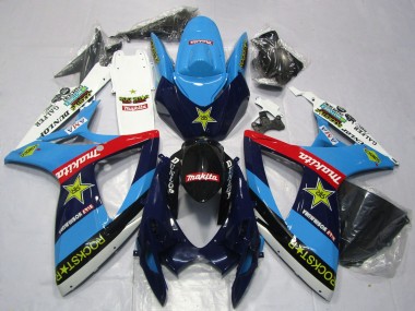 Mejores Carenados Moto Suzuki GSXR 600 / GSXR 750 2006-2007 - Azul Blanco Rojo Negro Brillante Rockstar