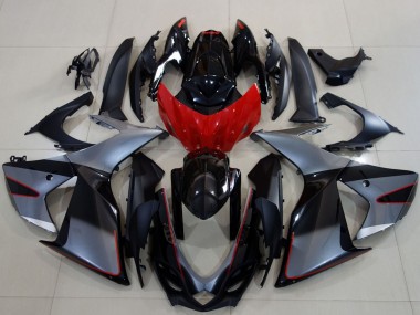Mejores Carenados Moto Suzuki GSXR 600 / GSXR 750 2011-2024 - Gris Rojo Negro Brillante