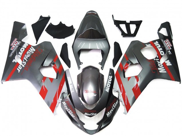 Mejores Carenados Moto Suzuki GSXR 600 / GSXR 750 2004-2005 - Plata Rojo MoviStar