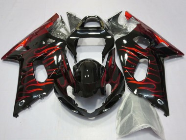 Mejores Carenados Moto Suzuki GSXR 600 / GSXR 750 2001-2003 - Negro Brillante Rojo Llama