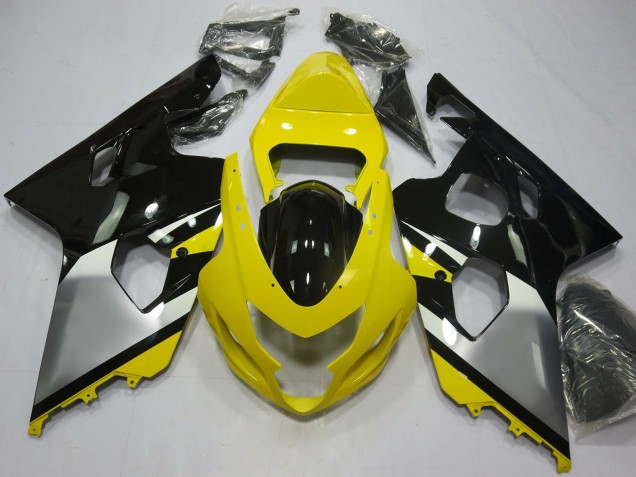 Mejores Carenados Moto Suzuki GSXR 600 / GSXR 750 2004-2005 - Amarillo Plata Negro OEM Estilo