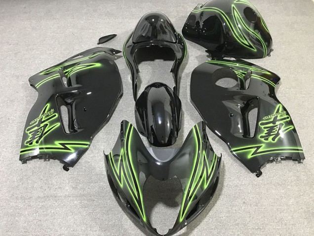 Mejores Carenados Moto Suzuki GSXR 1300 1996-2007 - Negro Brillante Verde Iluminación