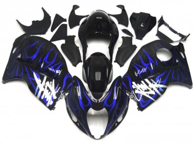 Mejores Carenados Moto Suzuki GSXR 1300 1996-2007 - Negro Brillante Azul Profundo Llama