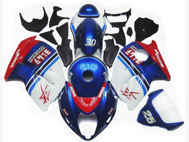 Mejores Carenados Moto Suzuki GSXR 1300 1996-2007 - Blanco Azul Rojo Motul