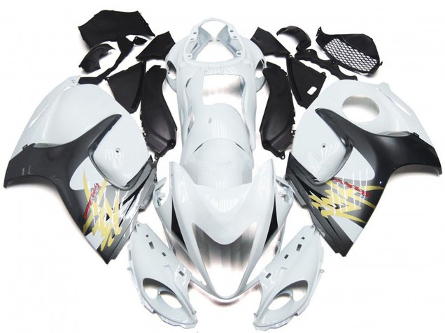 Mejores Carenados Moto Suzuki GSXR 1300 2008-2020 - Blanco Brillante Plata Estilo