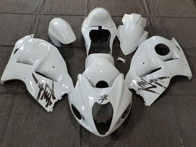 Mejores Carenados Moto Suzuki GSXR 1300 1996-2007 - Blanco OEM Estilo Plata Calcomanías