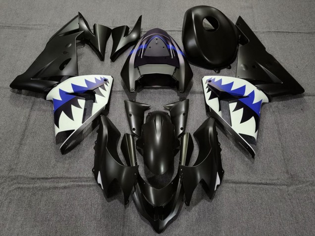 Mejores Carenados Moto Kawasaki ZX10R 2004-2005 - Negro Mate Azul Oscuro Tiburón