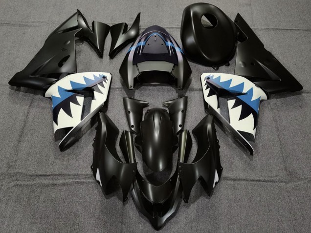 Mejores Carenados Moto Kawasaki ZX10R 2004-2005 - Negro Mate Azul Claro Tiburón