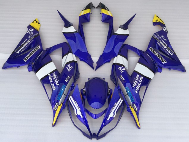 Mejores Carenados Moto Kawasaki ZX6R 2013-2018 - Azul Blanco Amarillo Trick Star Bridgestone
