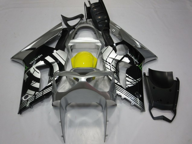 Mejores Carenados Moto Kawasaki ZX6R 2003-2004 - Plata Amarillo Negro Brillante