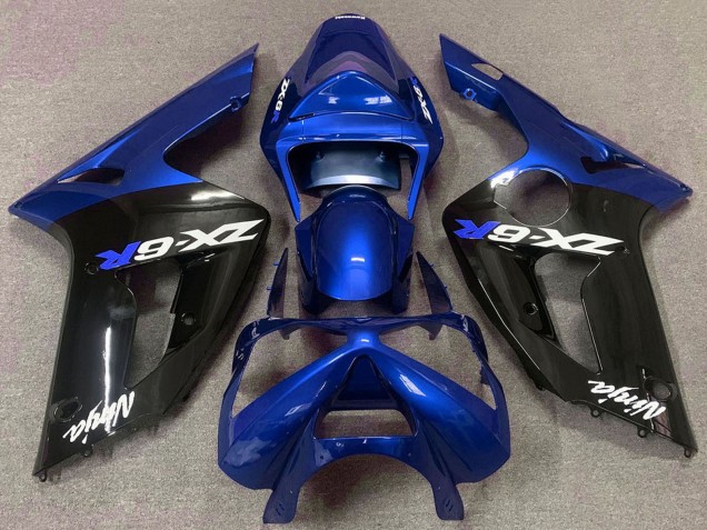 Mejores Carenados Moto Kawasaki ZX6R 2003-2004 - Azul Negro Brillante