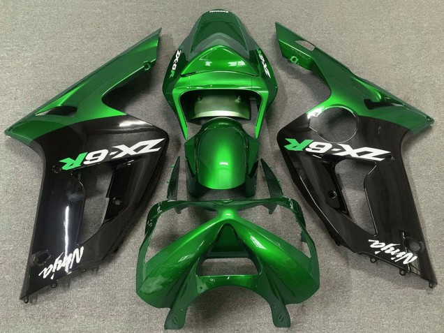 Mejores Carenados Moto Kawasaki ZX6R 2003-2004 - Verde Negro Brillante