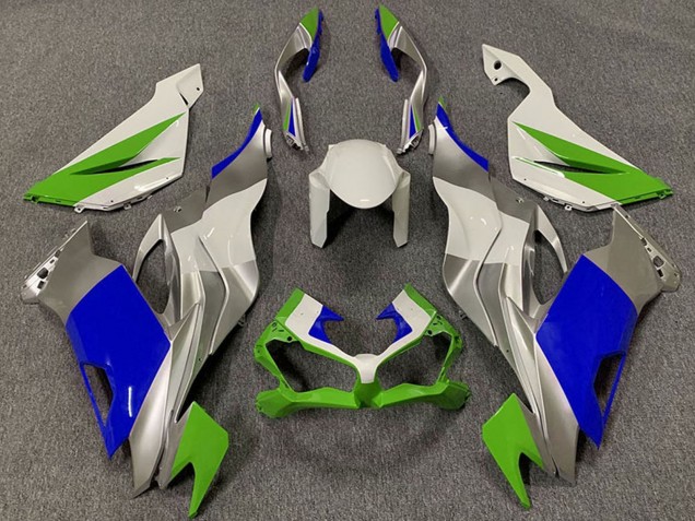 Mejores Carenados Moto Kawasaki ZX6R 2019-2022 - Blanco Plata Verde Azul