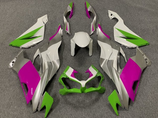Mejores Carenados Moto Kawasaki ZX6R 2019-2022 - Blanco Plata Verde Rosa