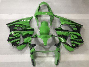 Mejores Carenados Moto Kawasaki ZX6R 2000-2002 - Verde Negro Llama