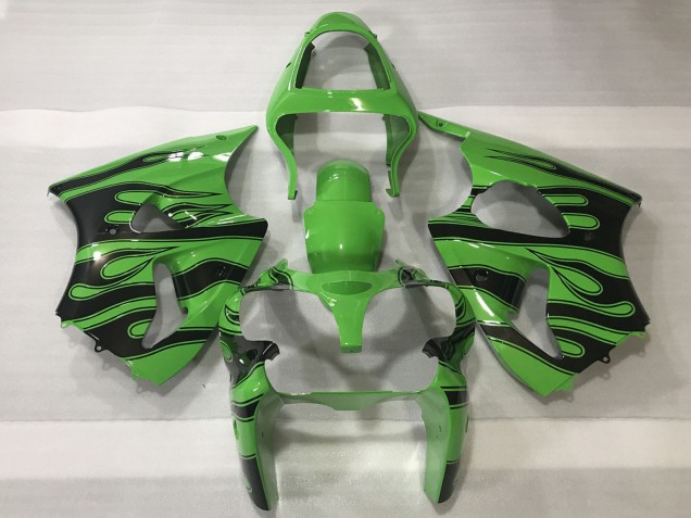 Mejores Carenados Moto Kawasaki ZX6R 2000-2002 - Verde Negro Llama