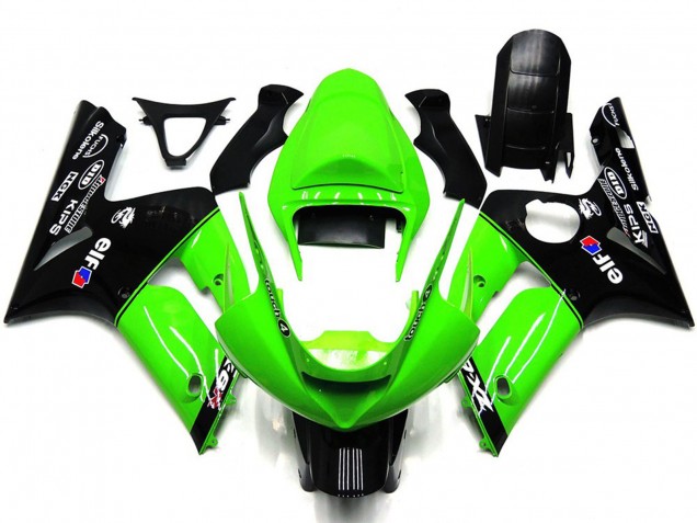 Mejores Carenados Moto Kawasaki ZX6R 2003-2004 - Verde Negro Brillante Elf Silkolene