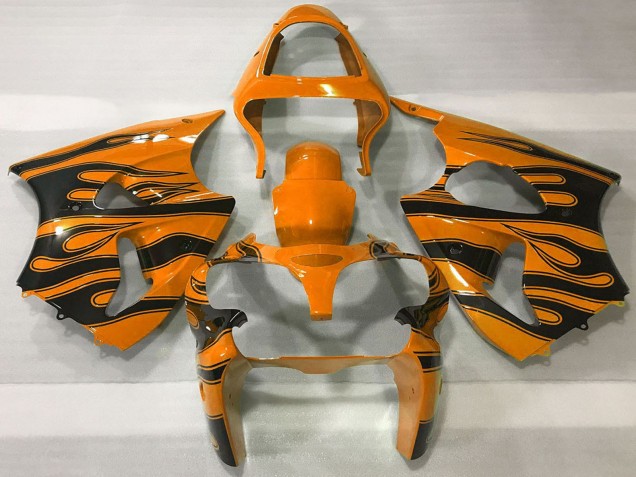 Mejores Carenados Moto Kawasaki ZX6R 2000-2002 - Naranja Negro Llama