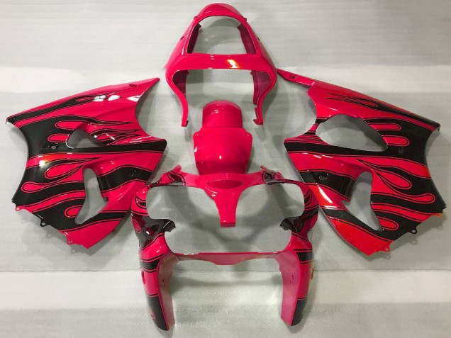 Mejores Carenados Moto Kawasaki ZX6R 2000-2002 - Rojo Negro Llama