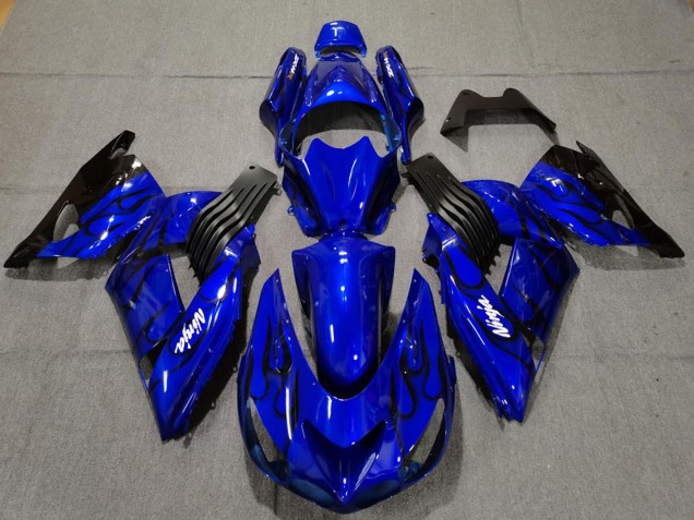 Mejores Carenados Moto Kawasaki ZX14R 2006-2011 - Azul Negro Llama