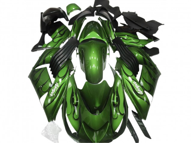 Mejores Carenados Moto Kawasaki ZX14R 2006-2011 - Verde Negro Llama