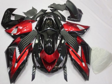 Mejores Carenados Moto Kawasaki ZX14R 2006-2011 - Rojo Negro Brillante Raya