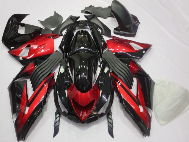 Mejores Carenados Moto Kawasaki ZX14R 2006-2011 - Rojo Negro Brillante Raya