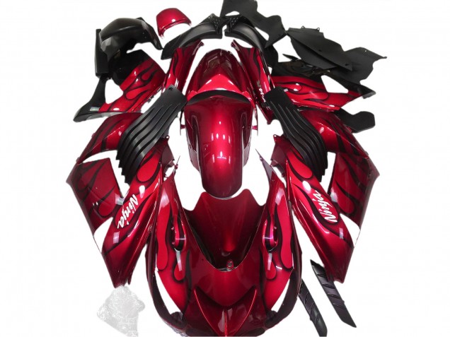 Mejores Carenados Moto Kawasaki ZX14R 2006-2011 - Rojo Negro Llama Blanco Ninja