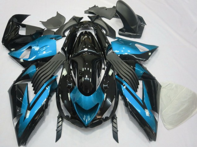 Mejores Carenados Moto Kawasaki ZX14R 2006-2011 - Azul Claro Negro Brillante