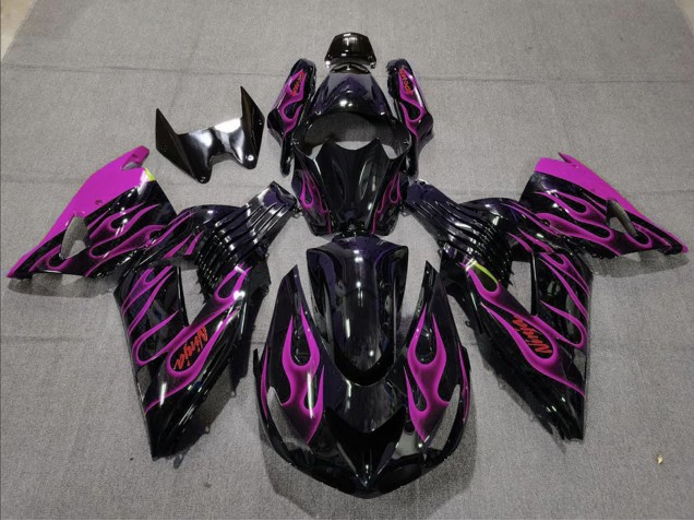 Mejores Carenado Moto Kawasaki ZX14R 2006-2011 - Negro Brillante Púrpura Llama