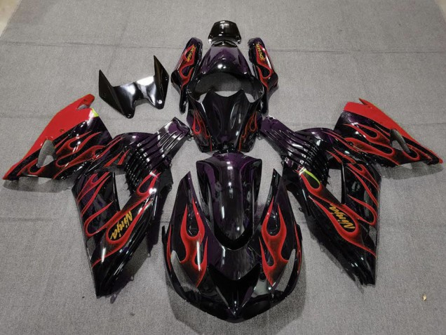 Mejores Carenados Moto Kawasaki ZX14R 2006-2011 - Negro Brillante Rojo Llama Oro Ninja