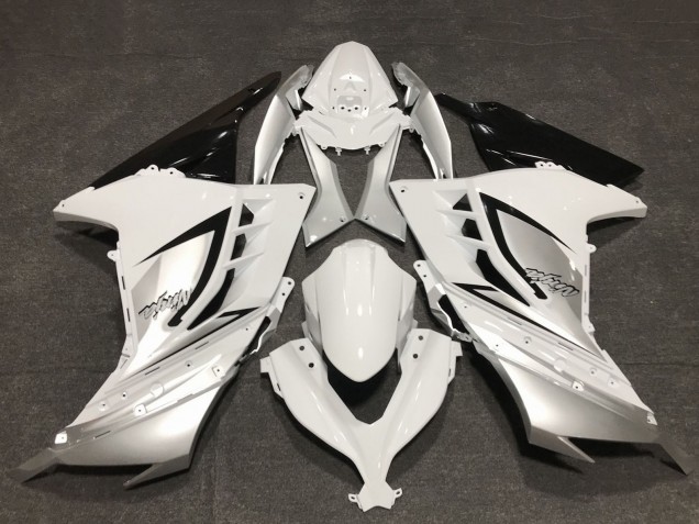 Mejores Carenados Moto Kawasaki Ninja 300 2013-2024 - Blanco Brillante Plata Negro