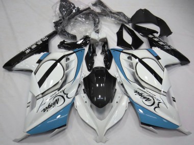 Mejores Carenados Moto Kawasaki Ninja 300 2013-2024 - Blanco Brillante Azul Claro Negro