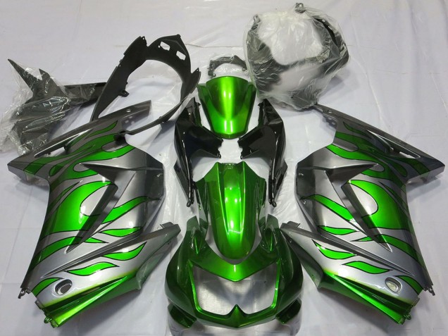 Mejores Carenados Moto Kawasaki Ninja 250 2008-2012 - Plata Verde Llama