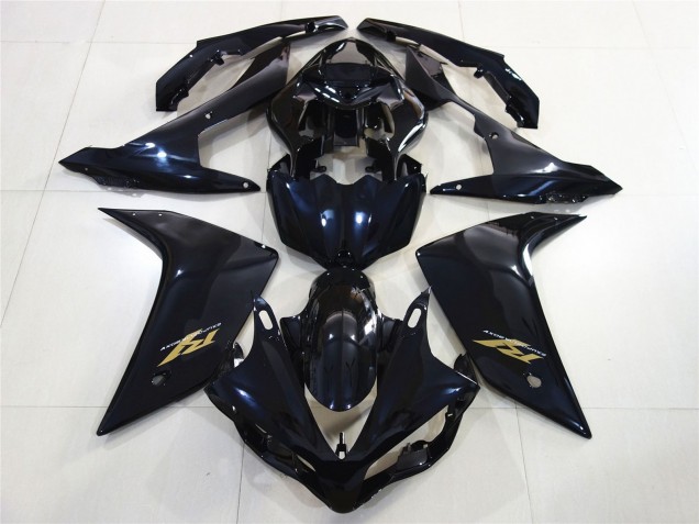 Mejores Carenados Moto Yamaha R1 2007-2008 - Negro Brillante Azul Oscuro Oro Calcomanía