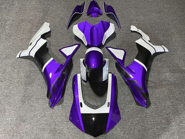 Mejores Carenados Moto Yamaha R1 2015-2019 - Blanco Púrpura FibraCarbono Accents