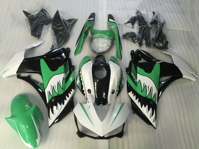 Mejores Carenado Moto Yamaha R3 2015-2018 - Blanco Verde Negro Tiburón