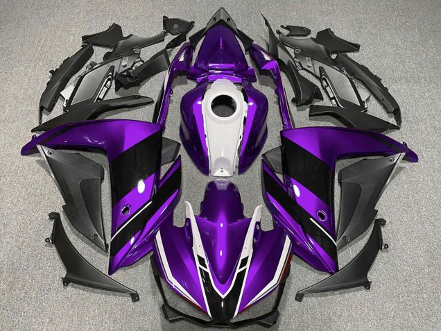 Mejores Carenados Moto Yamaha R3 2015-2018 - Púrpura Blanco Negro Brillante