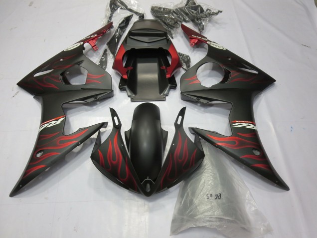 Mejores Carenados Moto Yamaha R6 2003-2004 - Negro Mate Rojo Llama