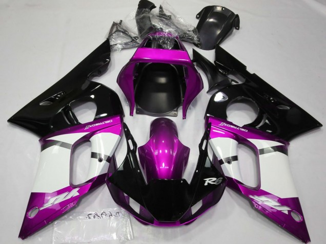 Mejores Carenados Moto Yamaha R6 1998-2002 - Púrpura Blanco Negro Brillante